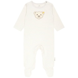 Steiff Baby Strampler - Einteiler, Baumwolle, Bär, Streifen, Druckknöpfe, Logo, langarm Beige/Weiß 74