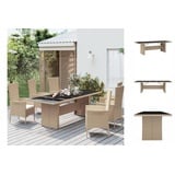 vidaXL Gartentisch mit Glasplatte Beige Poly Rattan & Hartglas