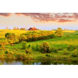 Fototapete PAPERMOON "Bauernhof Landschaft", bunt (mehrfarbig), B:3m L:2,23m, Vlies, Tapeten
