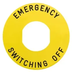 Schneider Electric ZBY9360 Schild Ø60 für Not-Halt/Not-Aus-Taster, EMERGENCY SWITCHING OFF/Logo ISO13850  - 10 Stück