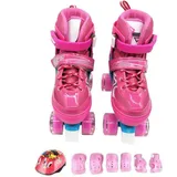 ZCRFY Inline-Skates Kinder Rollschuhe Für 2-in-1 Quad-Skate Verstellbare Rollschuhe Frauen Mädchen Kleinkinder Jugend 12-4 Jahre Alt Set Geburtstagsgeschenke,Pink-M(33-37) Code