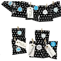 Frau WUNDERVoll® DIY Adventskalender zum Befüllen Bescherung, Papiertueten flach 13x16,5cm, schwarz Stern, Ziffern blau