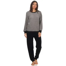 normann Damen Frottee Pyjama Schlafanzug mit Bündchen in eleganter Streifenoptik - 291 201 13 781, Farbe:grau-Melange, Größe2:40/42 - 40