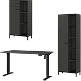 Germania Büromöbel-Set GW-Rovigo, (3-tlg), Schreibtisch elektrisch höhenverstellbar grau|schwarz 298 cm x 190 cm x 80 cm