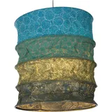GURU SHOP Runde Boho Papier Hängelampe, Lokta Papierlampenschirm Kailash, Handgeschöpftes Papier - Blau/dunkelgrün, 35x28x28 cm