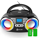 Klim Boombox B3 Tragbarer CD Player + FM Radio, CD, MP3, Bluetooth, AUX, USB, RGB LED + Kabel- & kabelloser Betrieb mit wiederaufladbaren Akku + Verbesserte CD-Laserlinse + Digitaler EQ + Version