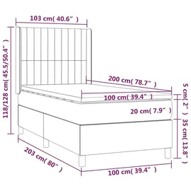 vidaXL Boxspringbett mit Matratze Hellgrau 100x200 cm Samt - Grau