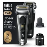 Series 9 PRO+ Elektrorasierer, 5 Pro Rasierelemente und Rasurvorbereitender ProComfort Kopf für ultimative Nähe und Hautkomfort, Nass- oder Trockenanwendung, 60min Akkulaufzeit, 9597cc Galvano Silver