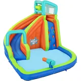 Bestway Mega-Wasserpark Turborutsche, 365 x 320 x 270 cm, Polyester mit PVC-Beschichtung, ab 5 Jahren, Dauergebläse, Rutsche, Kletterwand, Wasserkanone, Poolbereich, Netzwände, Tasche, GS-zertifiziert