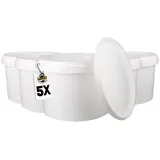 FixedByU | 5 Kunststoffeimer mit Deckel, Kunststoff Griff,pp, Rund,3 Liter, Lebensmittelecht, Weiß