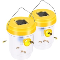 LED Solar Wespenfalle wasserdichte Hängende Bienenfalle Wespen Abwehr Solarbetriebene Bienenfalle Hornissenfallen Wespenabwehr für Innen und Außen Wiederverwendbarer Bienenfänger (2PCS-Gelb)