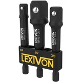 LEXIVON Stecknuss Adapter bit set (3 teiliges 7.5cm lang) 6.35 | 9.5 | 12.7mm für Drehmomentschlüssel, bohrer set, steckschlüssel bithalter, ratsche