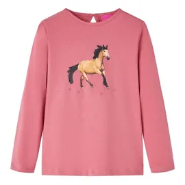 vidaXL Kinder Langarmshirt mit Pferd Langarm T-Shirt Jungen Kindershirt Altrosa 116 - 116