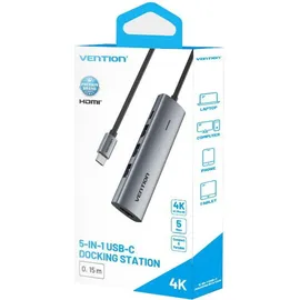 Vention TGGHB, 5-in-1 HDMI USB3.0 PD 100W Aluminium Grau