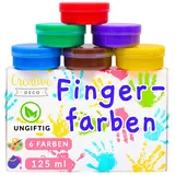 Creative Deco Fingerfarben Kinder Ungiftig | 6 x 125 ml Becher | Intensive Farben | Set für Kleinkinder | Sicher & Ungiftig | Wasserbasiert | Bastel-farbe Plakat-farbe Schulmalfarben Fingermalfarben