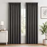 Woaboy Verdunklungsvorhänge Kräuselband Vorhänge Blickdicht 2er Set, Modern Thermovorhang Kälteschutz Vorhänge Wohnzimmer für Schiene, Thermo Gardinen Abdunkelnde Schlafzimmer H 245 x B 140 cm Grau