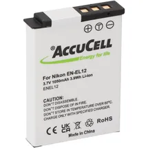 AccuCell Akku passend für Nikon EN-EL12 Akku, CoolPix S610, S610C, S710, 44,5 x 31,9 x 7,9mm