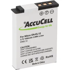 AccuCell Akku passend für Nikon EN-EL12 Akku, CoolPix S610, S610C, S710, 44,5 x 31,9 x 7,9mm