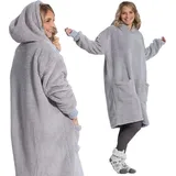 Hoodie Decke extra flauschig - kuscheliger und Warmer Couchpullover mit Ärmeln - Hellgrau