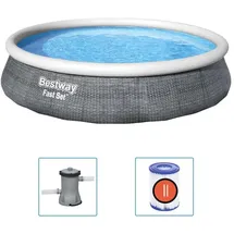 BESTWAY Fast Set Aufstellpool ⌀ 396 x 84 cm Grau inkl. Filterpumpe