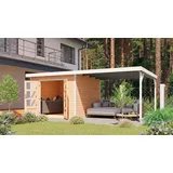 Karibu Gartenhaus »"Plutino A" SET, Anbaudach 3m breit«, naturbelassen-weiß, -staubgrau oder -anthrazit, beige