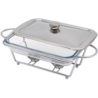 LUNICASHA Chafing Dish, Speisewärmer Warmhaltebehälter Grillgut, Speisewärmer mit Zwei Einem BrennpastenbehäLter&Deckel, 2L, Quadrat Klarem Gehärtetem Glasbehälter, Mikrowellen und öfen