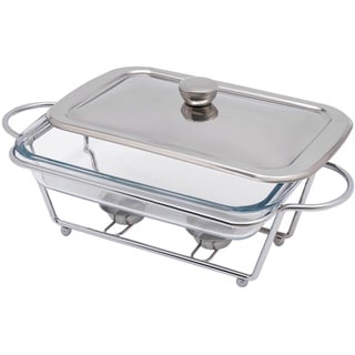 LUNICASHA Chafing Dish, Speisewärmer Warmhaltebehälter Grillgut, Speisewärmer mit Zwei Einem BrennpastenbehäLter&Deckel, 2L, Quadrat Klarem Gehärtetem Glasbehälter, Mikrowellen und öfen