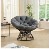CHICFURN Loungesessel Papasan-Sessel in Rattan-Optik, 360° drehbar mit Polster (Packung, 1-St., Für Wohn-, Schlaf- und Lesezimmer sowie Innen- & Außenbereich), Braunes Gestell mit grauem Polster grau