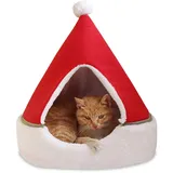 MINGZHE Katzenzelt-Höhlenbett, Weihnachtsbaum-Katzenhausbett, Bequemes Dreieckiges Katzenbett, Haustierzelthaus, Abnehmbares, Bequemes Haustier-Tipi, Weihnachts-Hundehöhle Im Winter(Rot)