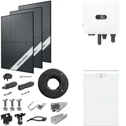 PV-Komplettanlage 8 kWp mit Huawei Wechselrichter 8 kW + Stromspeicher 14,0 kWh, 20 Solarmodulen Glas-Glas full black & Montagesystem Aufdach (* 0% MwSt. gem. §12 Abs. 3 UstG)