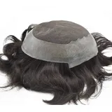 Hairnotion Toupet Echthaar Schweizer Spitze mit PU Basis Natural Black 1B # Haar toupee Haarteil 8x10 Zoll Perücke für Männer