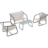 Outsunny 4-tlg. Gartenmöbel-Set, Sitzgruppe mit 2 Sesseln, Zweisitzer, Couchtisch aus Hartglas, Gartengarnitur für Balkon, Terrasse, Mesh, Creme