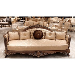 Casa Padrino Luxus Barock Wohnzimmer Sofa Gold / Braun / Gold - Handgefertigtes Barockstil Sofa - Luxus Wohnzimmer Möbel im Barockstil - Barock Möbel - Edel & Prunkvoll
