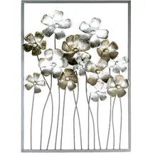 Casablanca modernes Design Casablanca Metallbilder Wanddeko Bilder Metall – moderne Wanddekoration Wohnzimmer – Wandbild 3D Metallbild Wand Deko Blumen Blätter Wall Decoration 58 x 89 cm Braun Gold Creme