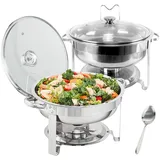 Vevor 2 Stk. Chafing Dish Profi Set Wärmebehälter Edelstahl + Glas Buffet Set Rund 2 x 3,5 L, 33,5 x 33,5 x 7 cm Jeder Behälter, Speisewärmer für Buffets, Familienfeiern, Bankette, Hochzeiten usw.