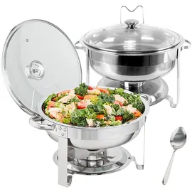 Vevor 2 Stk. Chafing Dish Profi Set Wärmebehälter Edelstahl + Glas Buffet Set Rund 2 x 3,5 L, 33,5 x 33,5 x 7 cm Jeder Behälter, Speisewärmer für Buffets, Familienfeiern, Bankette, Hochzeiten usw.