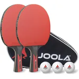 Joola Duo Carbon 2 Tischtennisschläger + 3 Tischtennisbälle + Tischtennishülle, rot/schwarz, 6-teilig