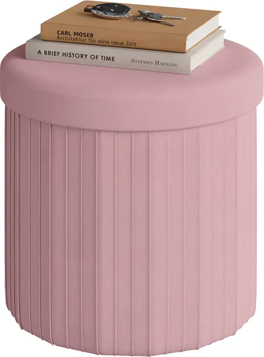 WOLTU Aufbewahrungshocker, Runder Stauraumhocker, Fußablage für Sofa, Niedriger Faltbarer Pouf-Hocker, für Wohnzimmer, Schlafzimmer, aus Samt, ?38xH36 cm, Hellrosa