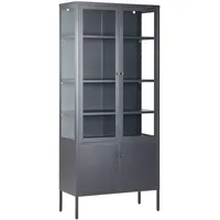 Beliani Hohe Vitrine Metall schwarz 5 Fächer 180 cm