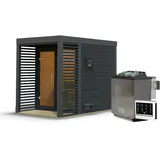 Karibu Saunahaus Ares 1 - Hybridhaus mit Metallrahmen - 38 mm Holz-Ausführung: anthrazit Blech-Ausführung: anthrazit 9 kW Bio-Kombiofen inkl. Steuergerät