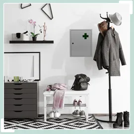 Relaxdays Medizinschrank, abschließbar, 5 Fächer, HxBxT: 43 x 35,5 x 8 cm, für Medikamente, Arzneischrank, weiß/grün