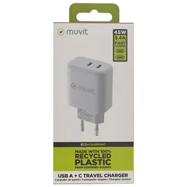 Muvit for Change Wandladegerät 1 USB-C PD 45 W + 1 USB-C PD 20 W Weiß