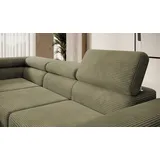 Selsey Ecksofa L-Sofa mit Schlaffunktion, Bettkasten, Ottomane links, Cordbezug Olivgrün
