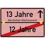 vanva 13 Jahre Party Deko Schild für den 13 Geburtstag Mädchen und Jungen Herzlichen Glückwunsch Spruch im Ortsschild Design Rosa