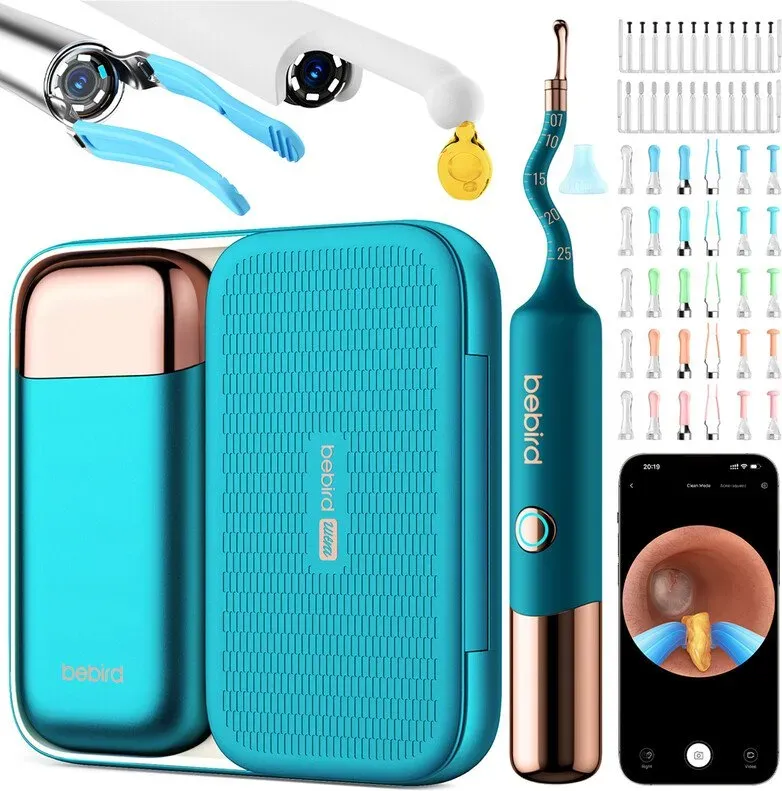 Verbex Bebird 3Ultra – Peacock Blue: Vielseitiges Ohrspatel-Set. Enthält eine Kamera mit WiFi-Funktion, ein LED-Licht sowie ein Endoskop für die Untersuchung des Innenohrs. Kompatibel mit iPhone, iPad und Android-Smartphones.