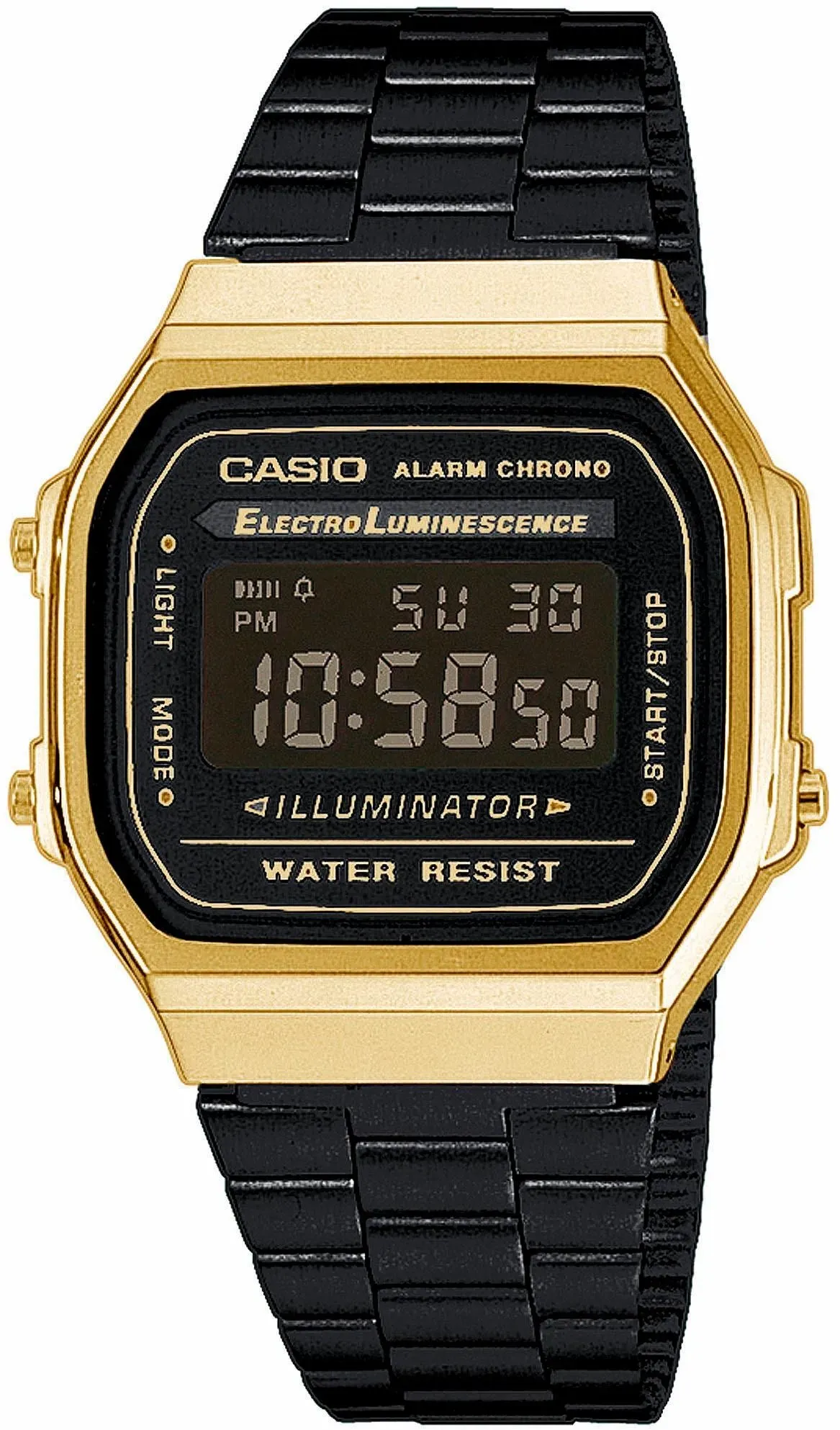 Chronograph CASIO VINTAGE, schwarz (schwarz, goldfarben), Armbanduhren, Damen, Chronograph, Quarzuhr, Armbanduhr,Damenuhr, Herrenuhr, Digitaluhr, Edelstahlarmband