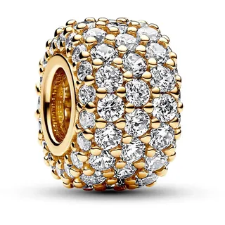 Pandora Moments Funkelndes Dreireihiges Pavé-Charm aus Sterling Silber mit vergoldeter Metalllegierung, Zirkonia, Kompatibel Moments Armbändern, 762820C01