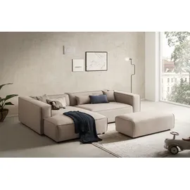 LeGer Home by Lena Gercke Ecksofa "PIARA XXL, L-Form, Schlaffunktion, Cord, Leinenoptik o. Strukturstoff", beige (hellbeige), B:288cm H:66cm T:198cm, 100% Polyester, LEGER HOME BY LENA GERCKE, Sofas, Ecksofa, Hocker stellbar zum Schlafsofa (Krokodilverbinder), tiefe Sitzfläche