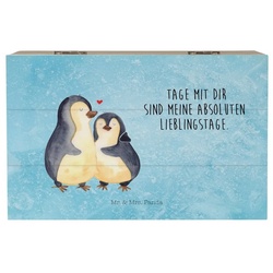 Mr. & Mrs. Panda Dekokiste Pinguin umarmend – Eisblau – Geschenk, Seevogel, Holzkiste, Schatzkis (1 St) blau Ø 0 cm x 19 cm x 10 cm