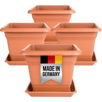 2friends 4er Set Blumentopf Gross mit Untersetzer 28x28 cm, Pflanzkübel Groß Außen, Pflanzentopf Pflanzkübel Kunststoff, Blumenkübel Pflanztöpfe Blumentöpfe Terracotta, Model: Eleonor